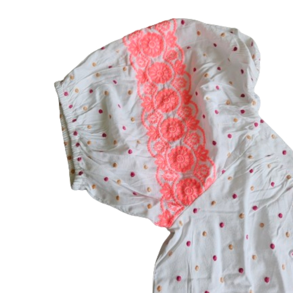 LOFT dotted embroidered v neck tiered swing mini dress, xs, white - Picture 5 of 11